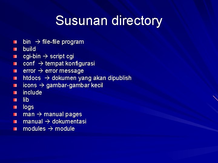Susunan directory bin file-file program build cgi-bin script cgi conf tempat konfigurasi error message