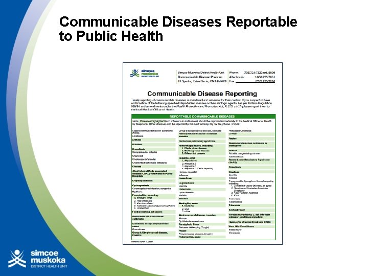 Communicable Diseases Reportable to Public Health 