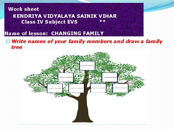  Work sheet KENDRIYA VIDYALAYA SAINIK VIHAR Class IV Subject EVS ** Name of