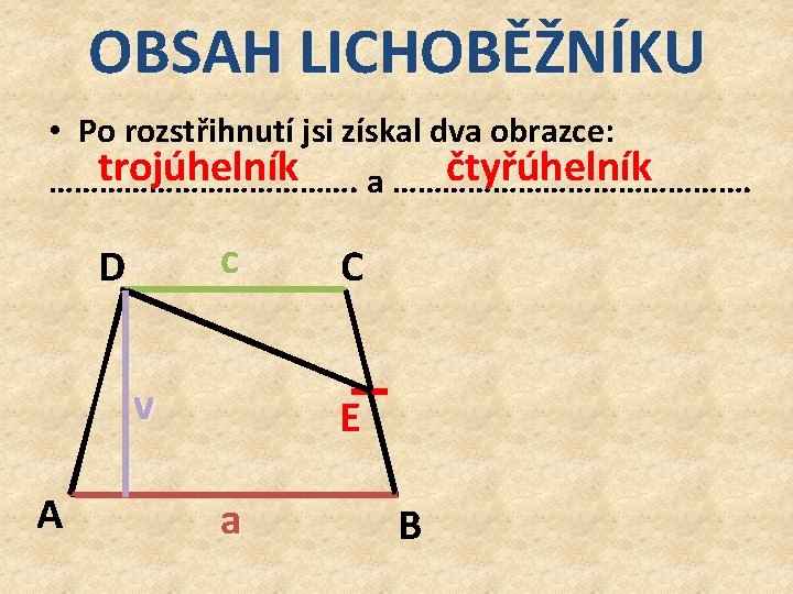 OBSAH LICHOBĚŽNÍKU • Po rozstřihnutí jsi získal dva obrazce: trojúhelník čtyřúhelník ………………. a ………………….