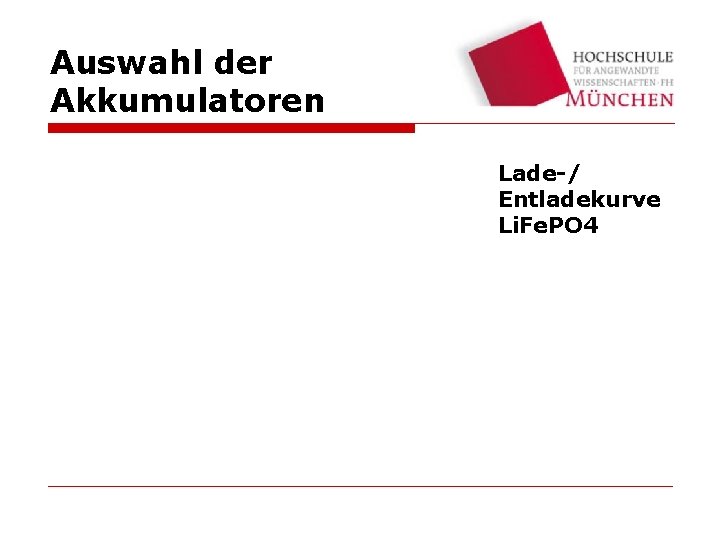 Auswahl der Akkumulatoren Lade-/ Entladekurve Li. Fe. PO 4 