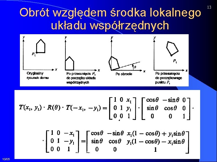 Obrót względem środka lokalnego układu współrzędnych Instytutu Informatyki P. W. 10/05 Zakład Grafiki Komputerowej