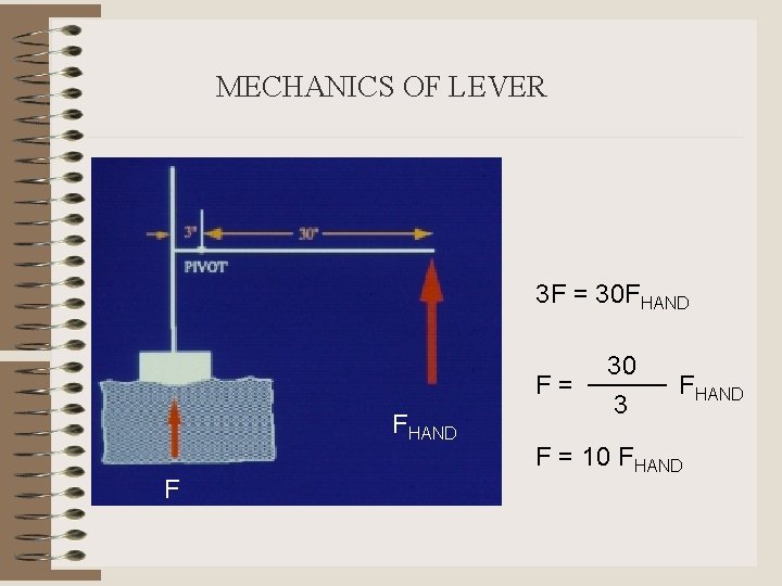 MECHANICS OF LEVER 3 F = 30 FHAND F= FHAND F 30 3 FHAND
