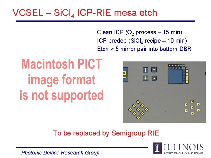 VCSEL – Si. Cl 4 ICP-RIE mesa etch Clean ICP (O 2 process –