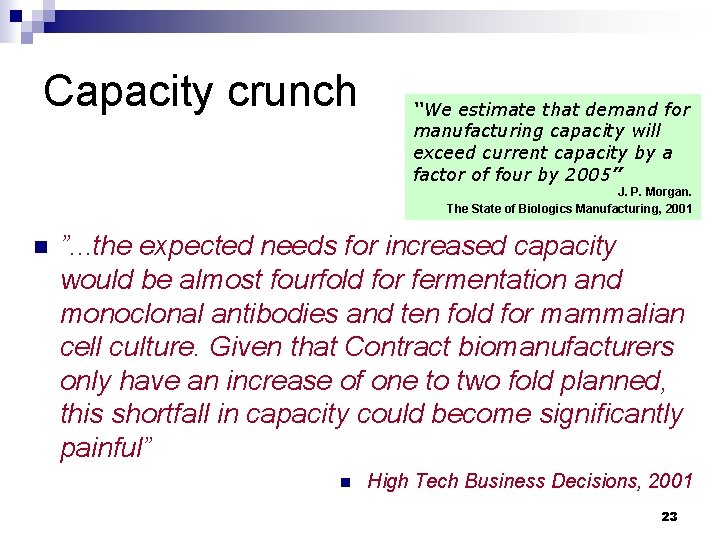 Capacity crunch “We estimate that demand for manufacturing capacity will exceed current capacity by