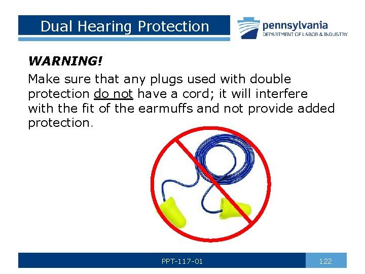 Dual Hearing Protection WARNING! Make sure that any plugs used with double protection do