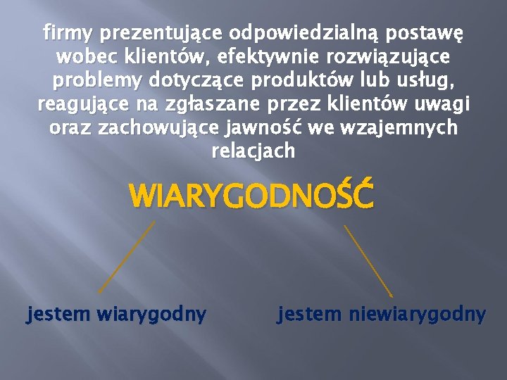 firmy prezentujące odpowiedzialną postawę wobec klientów, efektywnie rozwiązujące problemy dotyczące produktów lub usług, reagujące