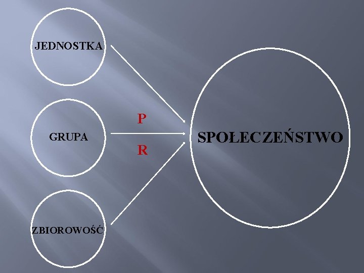 JEDNOSTKA P GRUPA ZBIOROWOŚĆ R SPOŁECZEŃSTWO 