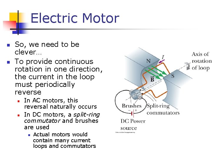 Electric Motor n n So, we need to be clever… To provide continuous rotation