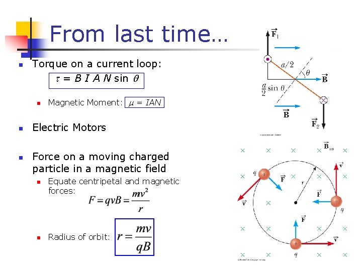 From last time… n Torque on a current loop: t = B I A