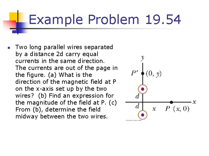Example Problem 19. 54 n Two long parallel wires separated by a distance 2