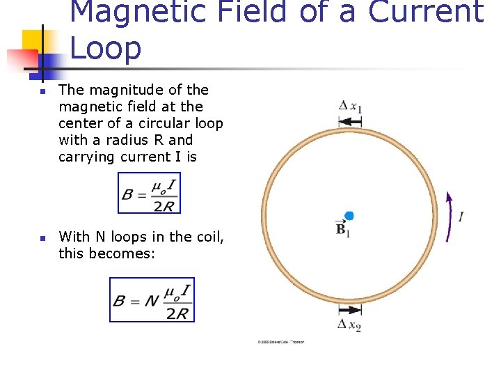 Magnetic Field of a Current Loop n n The magnitude of the magnetic field