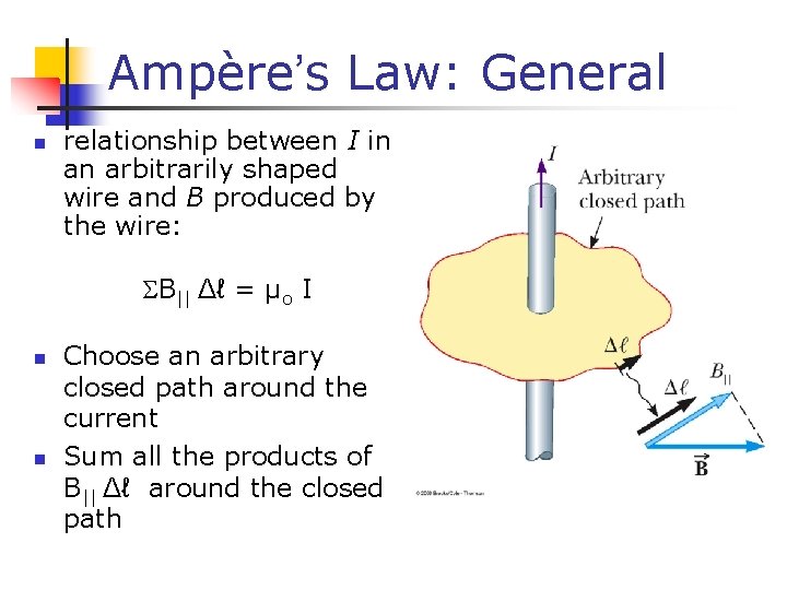 Ampère’s Law: General n relationship between I in an arbitrarily shaped wire and B