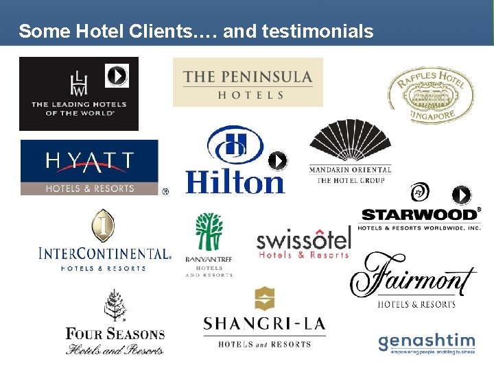Some Hotel Clients…. and testimonials 