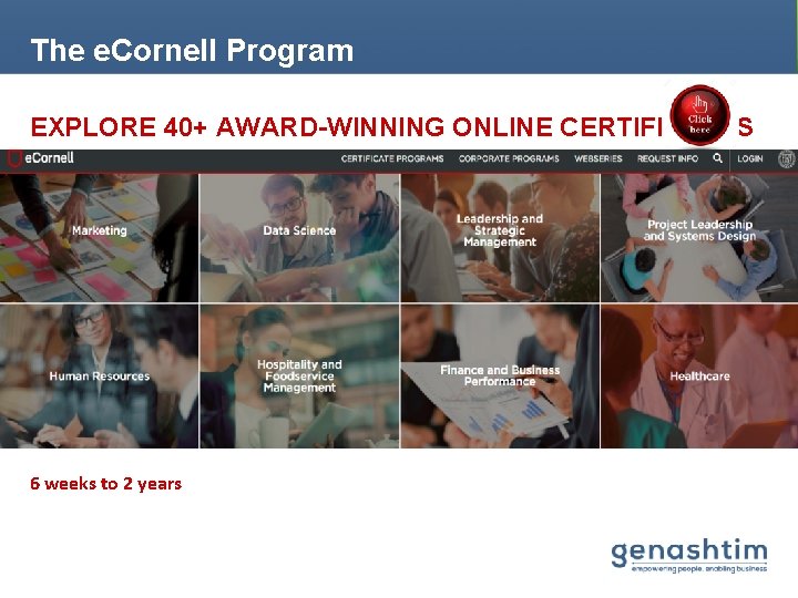 The e. Cornell Program EXPLORE 40+ AWARD-WINNING ONLINE CERTIFICATES 6 weeks to 2 years