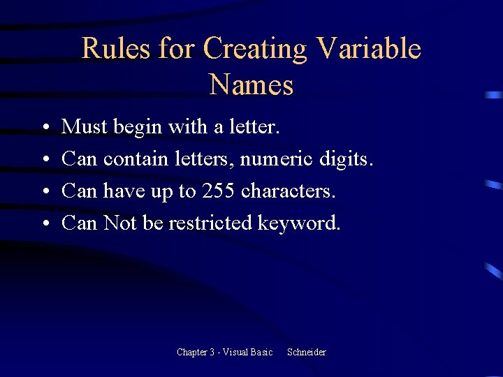 Rules for Creating Variable Names • • Must begin with a letter. Can contain Rules for Creating Variable Names • • Must begin with a letter. Can contain