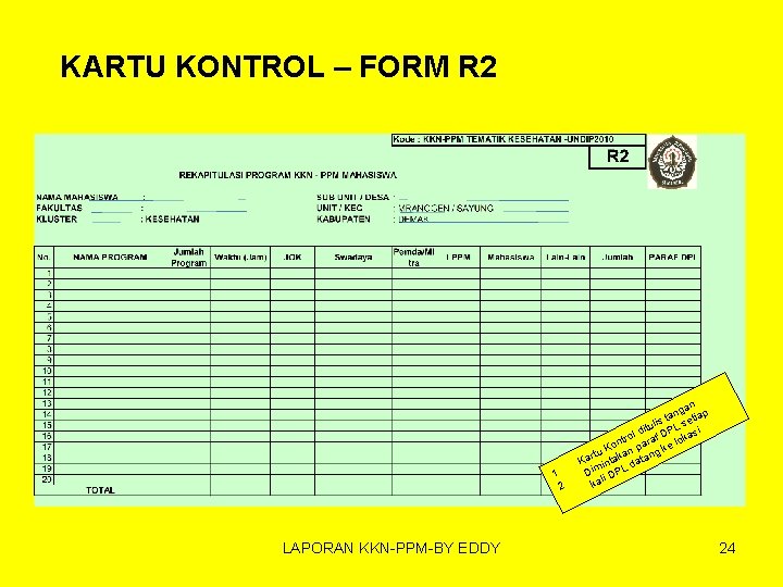 KARTU KONTROL – FORM R 2 1. 2. LAPORAN KKN-PPM-BY EDDY n ga an