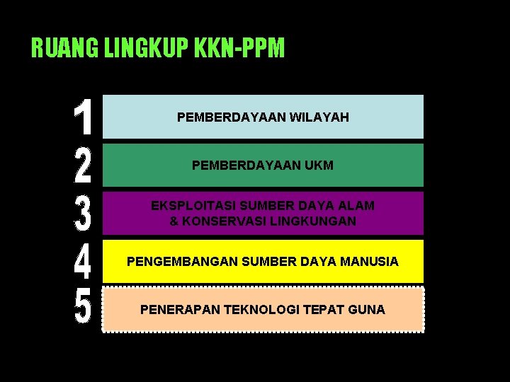 RUANG LINGKUP KKN-PPM PEMBERDAYAAN WILAYAH PEMBERDAYAAN UKM EKSPLOITASI SUMBER DAYA ALAM & KONSERVASI LINGKUNGAN