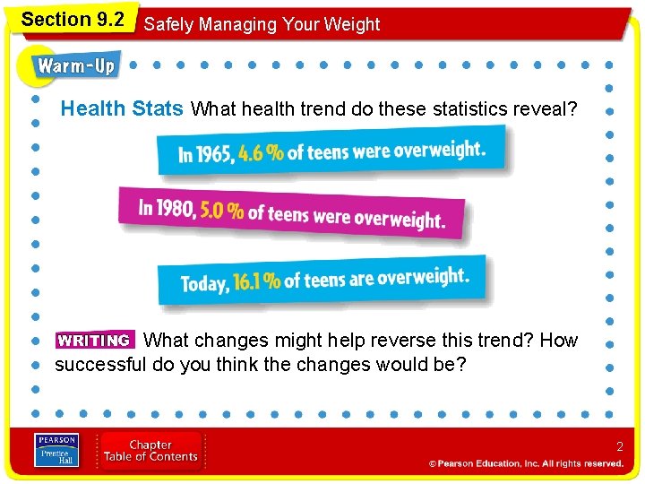 Section 9. 2 Safely Managing Your Weight Health Stats What health trend do these