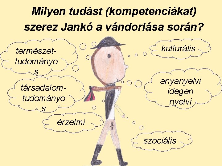 Milyen tudást (kompetenciákat) szerez Jankó a vándorlása során? természettudományo s társadalomtudományo s kulturális anyanyelvi