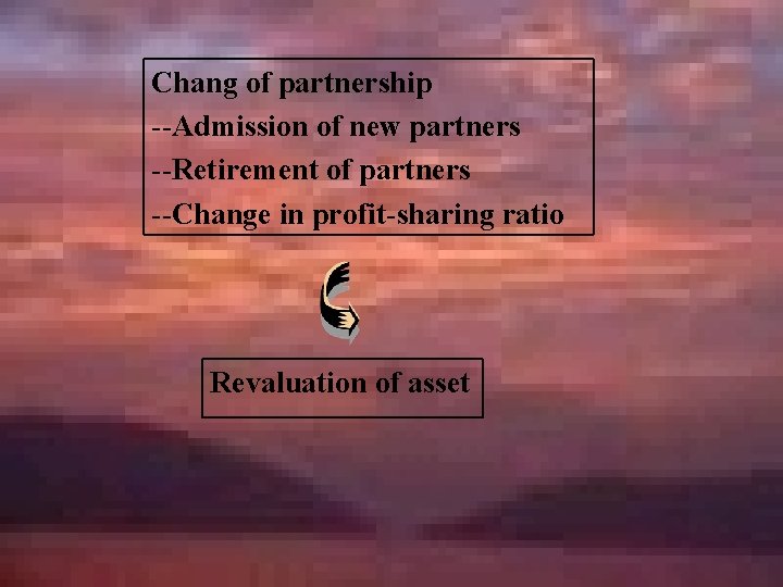 Chang of partnership --Admission of new partners --Retirement of partners --Change in profit-sharing ratio