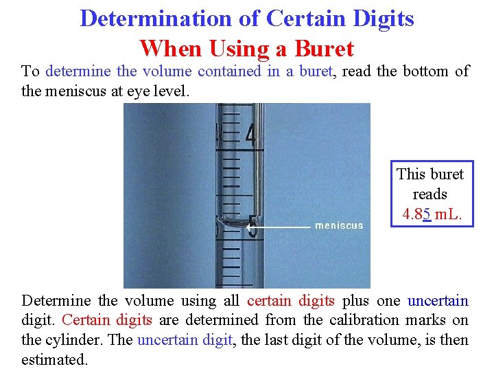 Determination of Certain Digits When Using a Buret To determine the volume contained in