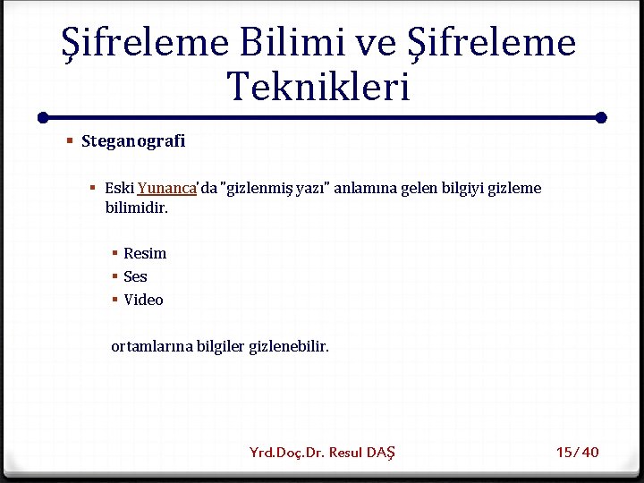 Şifreleme Bilimi ve Şifreleme Teknikleri § Steganografi § Eski Yunanca'da "gizlenmiş yazı" anlamına gelen