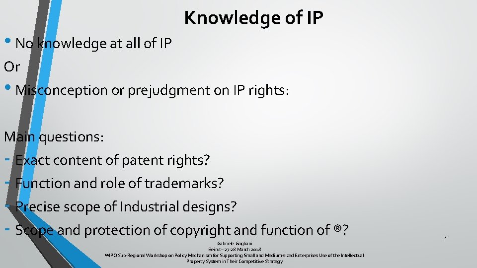  • No knowledge at all of IP Knowledge of IP Or • Misconception