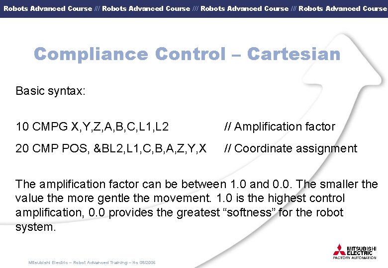 Robots Advanced Course /// Robots Advanced Course Compliance Control – Cartesian Basic syntax: 10