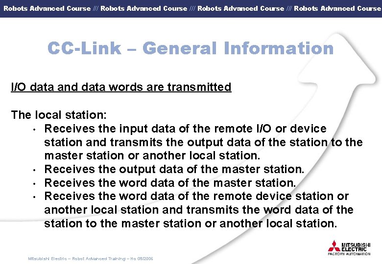 Robots Advanced Course /// Robots Advanced Course CC-Link – General Information I/O data and