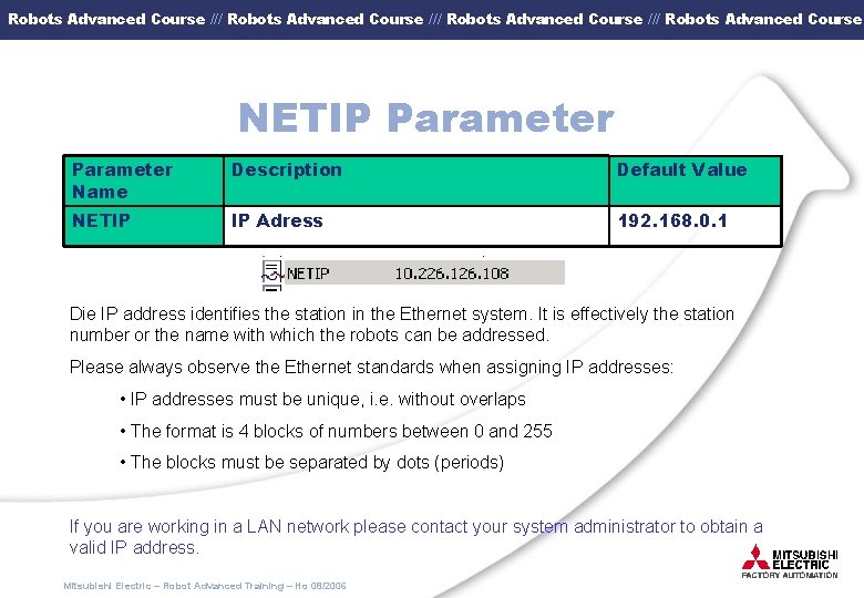 Robots Advanced Course /// Robots Advanced Course NETIP Parameter Name Description Default Value NETIP