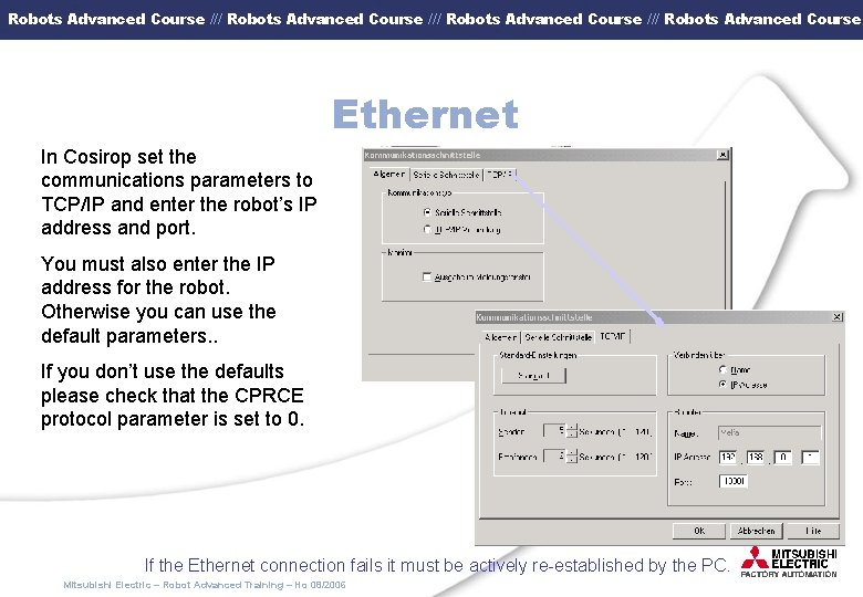 Robots Advanced Course /// Robots Advanced Course Ethernet In Cosirop set the communications parameters