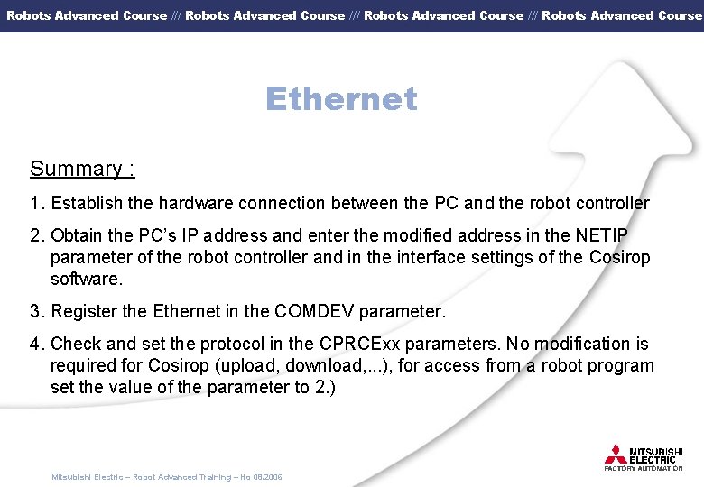 Robots Advanced Course /// Robots Advanced Course Ethernet Summary : 1. Establish the hardware