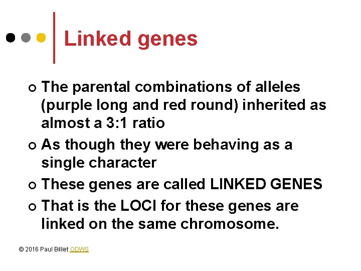 Linked genes The parental combinations of alleles (purple long and red round) inherited as