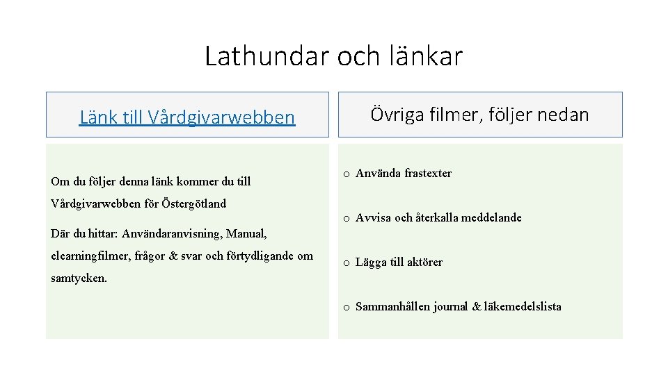 Lathundar och länkar Länk till Vårdgivarwebben Om du följer denna länk kommer du till