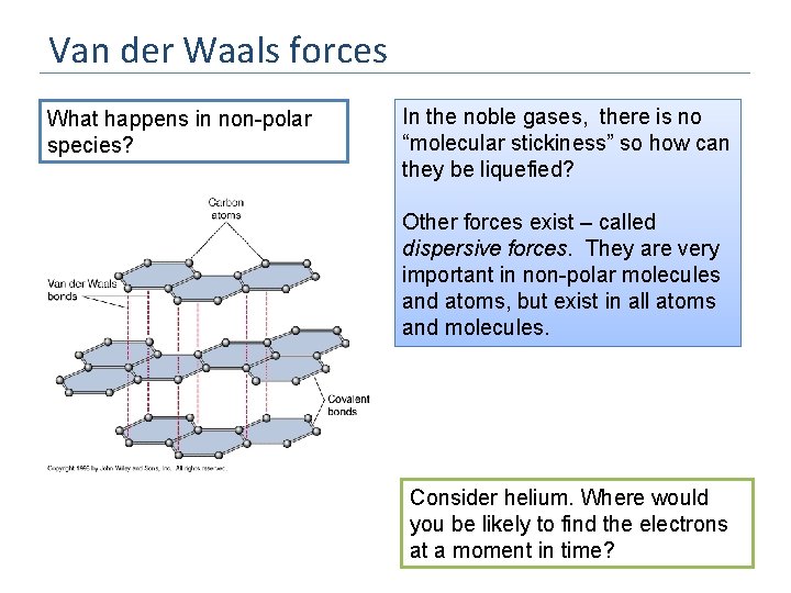 Van der Waals forces What happens in non-polar species? In the noble gases, there