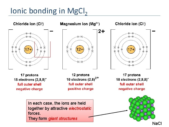 Ionic bonding in Mg. Cl 2 In each case, the ions are held together