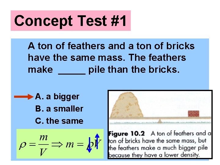 Concept Test #1 A ton of feathers and a ton of bricks have the