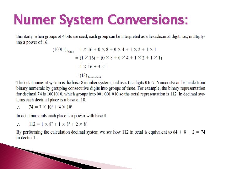 Numer System Conversions: 