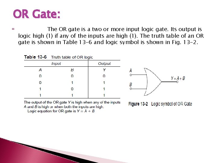OR Gate: The OR gate is a two or more input logic gate. Its