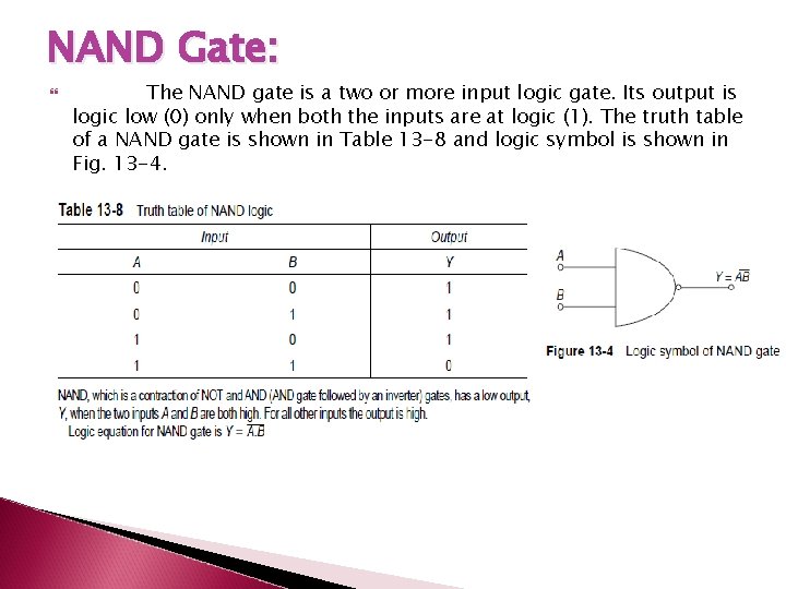NAND Gate: The NAND gate is a two or more input logic gate. Its