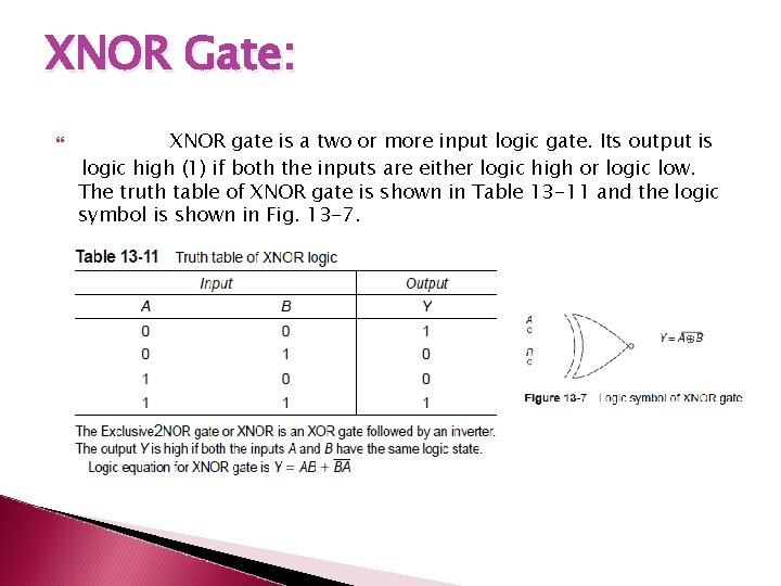 XNOR Gate: XNOR gate is a two or more input logic gate. Its output