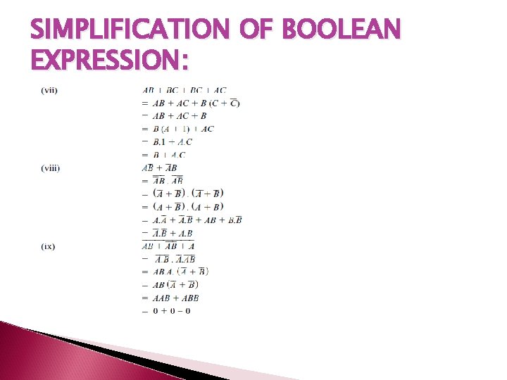 SIMPLIFICATION OF BOOLEAN EXPRESSION: 