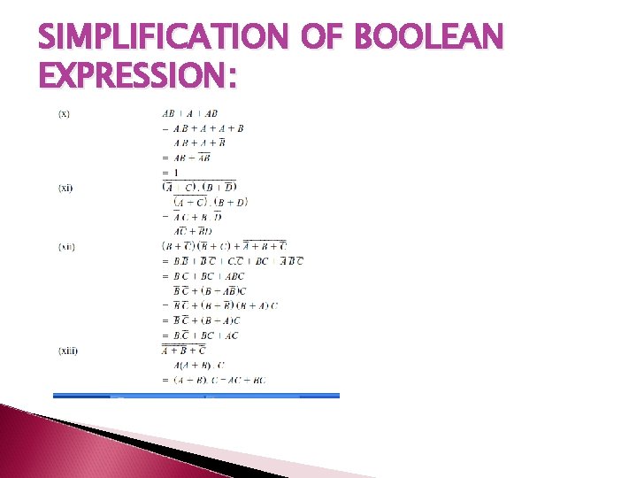 SIMPLIFICATION OF BOOLEAN EXPRESSION: 