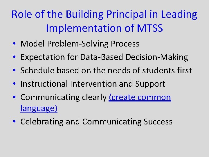 Role of the Building Principal in Leading Implementation of MTSS Model Problem-Solving Process Expectation