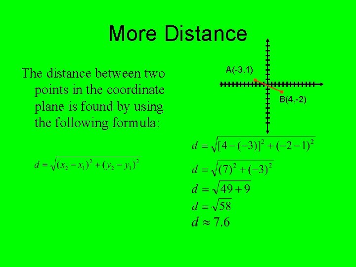 More Distance The distance between two points in the coordinate plane is found by