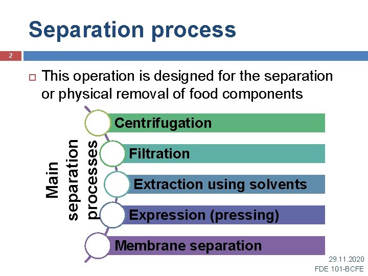 Separation process 2 This operation is designed for the separation or physical removal of