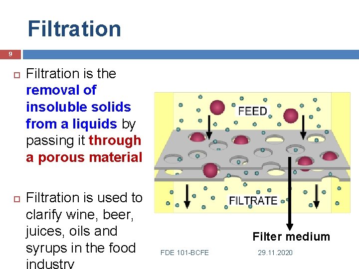 Filtration 9 Filtration is the removal of insoluble solids from a liquids by passing