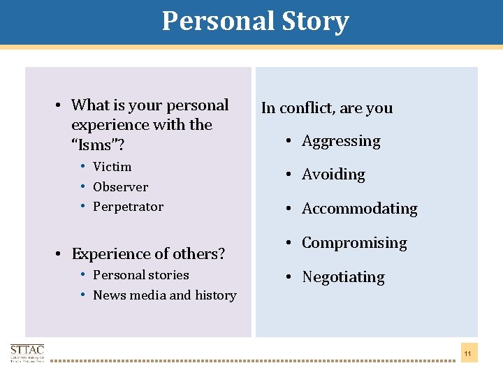 Personal Story Title Goes Here • What is your personal experience with the “Isms”?