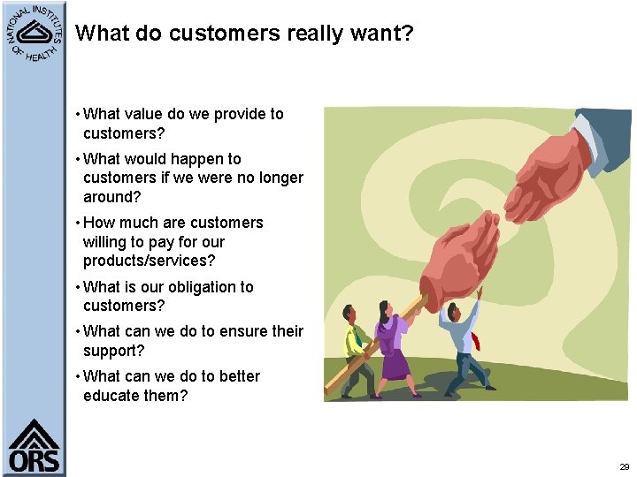 What do customers really want? • What value do we provide to customers? •